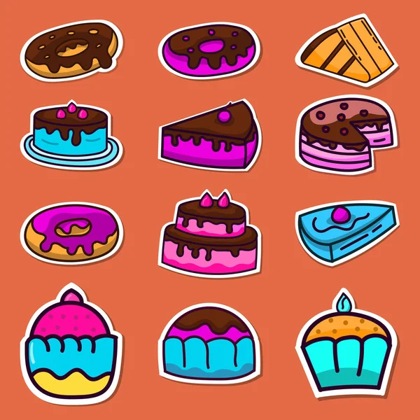 Colorful Hand Drawn Cake Sticker Vector — Stock Vector