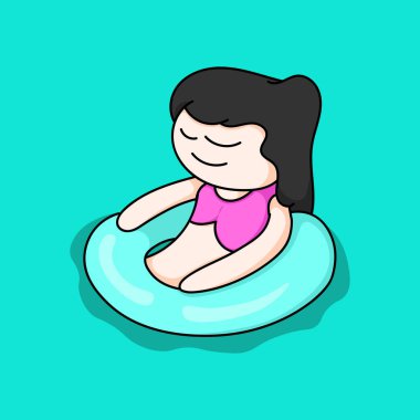 Yazın yüzen sevimli karakter çizimi