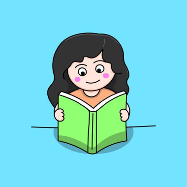 Sevimli karakter çizimi kitap okuyor