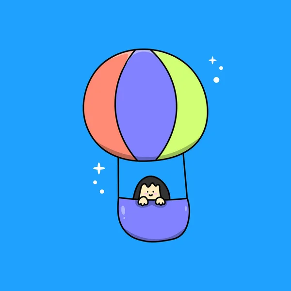 Schattig Karakter Illustratie Van Kinderen Vliegen Met Luchtballon — Stockvector