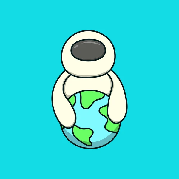 우주비행사는 지구의 아이콘 그림을 그렸습니다 일러스트 — 스톡 벡터