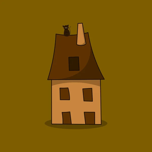 Сказочный Дом Кошка Крыше Векторная Иллюстрация — стоковый вектор