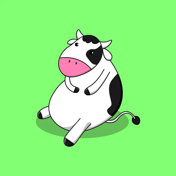 Cute Cow Sitting Relaxed Enjoy Time Vector Illustration — Stock Vector