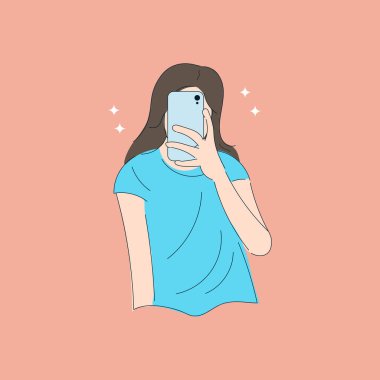Moda Kızı Selfie Düz Çizim