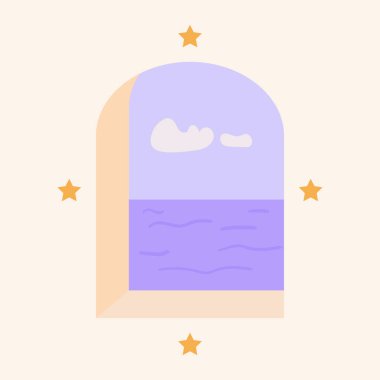 Flat Illustration of Window Face to Sea Panorama