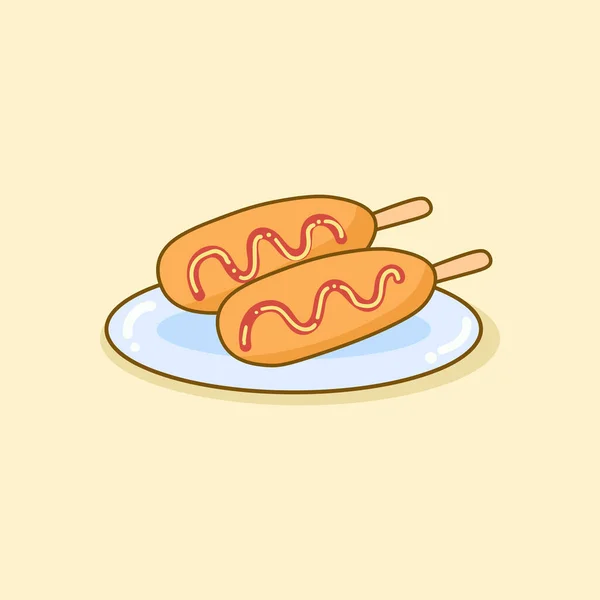 Doodle Cartoon Delicious Sausage Nugget Plate — 스톡 벡터