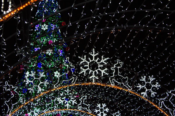 Décorations Noël Guirlande Éclatante Avec Des Flocons Neige Des Cerfs — Photo