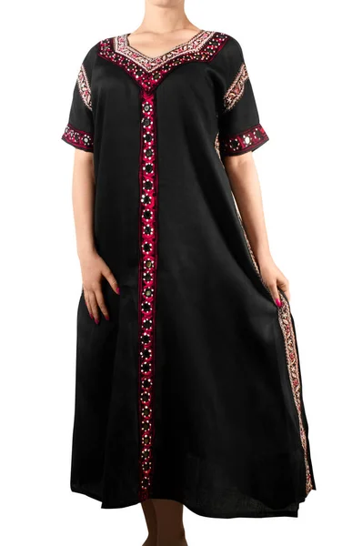 Isolated Hippie Girl Ethnic Embroidery Dress Front View — Foto Stock
