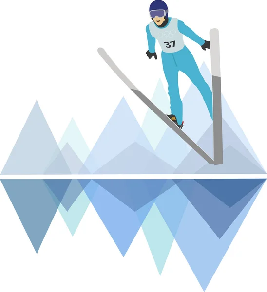 Illustration Vectorielle Sauteur Ski Contexte Abstrait Design Plat Bleu — Image vectorielle