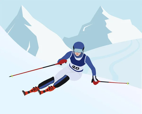 Esqui Alpino Nas Montanhas Ilustração Vetorial Desporto Olímpico Inverno — Vetor de Stock