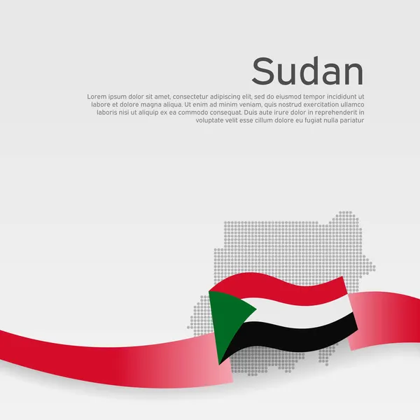 スーダンの旗 白い背景にモザイクマップ 波のリボンは 突然のフラグです ベクターバナーデザイン 国内のスーザンポスター ビジネス小冊子のカバー 国家愛国チラシパンフレット — ストックベクタ