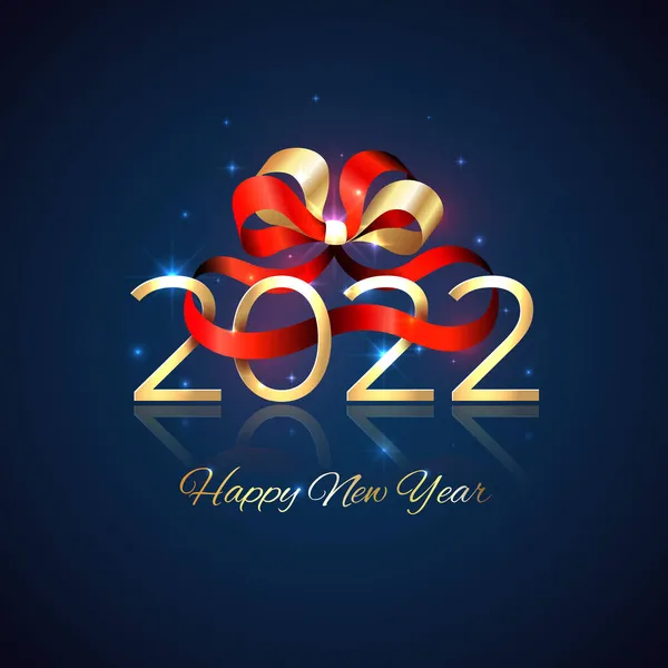2022 Новий Рік Блискуча Червона Золота 2022 Стрічковим Бантом Синьому — стоковий вектор