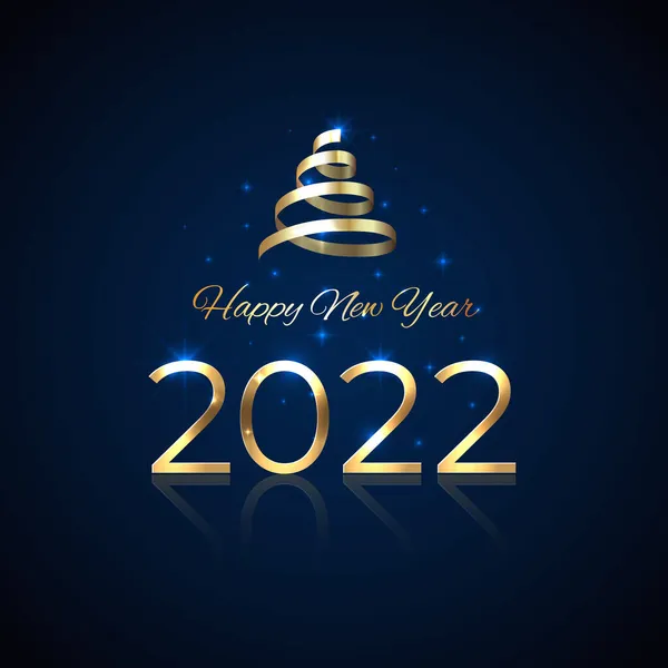 2022 Новий Рік Яскравий Золотий 2022 Рік Стрічкою Синьому Фоні — стоковий вектор