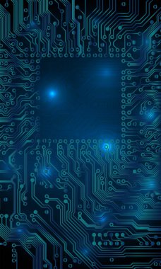 Devre kartı geçmişi. Teknolojik konsept tasarımı, ışık arkaplanı, metin için alan, kopyalama alanı. Elektronik bilgisayar teknolojisi, dijital çip, analog devre. Banner, sunum. Vektör