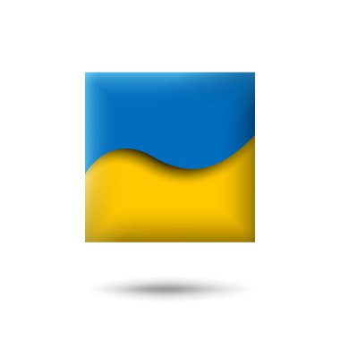 Kare şeklinde Ukrayna bayrağı simgesi. Rüzgarda sallanıyor. Soyut dalgalanan Ukrayna bayrağı. Kağıt kesim stili. Vektör sembolü, simge, düğme