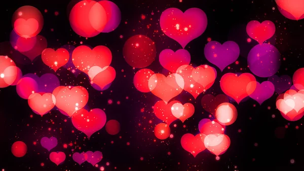 Bokeh Valentine Hintergrund Mit Roten Magenta Herzen Valentinstag Wunderschönes Magisches — Stockfoto