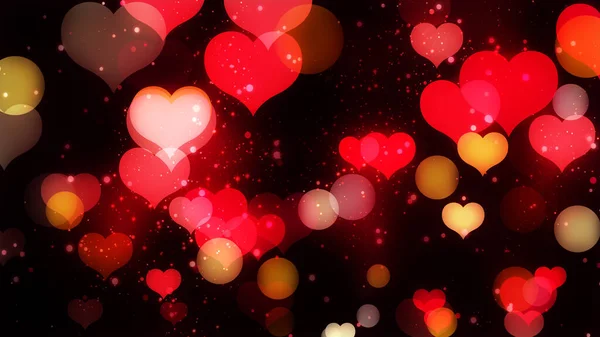 Bokeh Valentine Hintergrund Mit Rotgoldenen Herzen Valentinstag Wunderschönes Magisches Glitzerlicht — Stockfoto