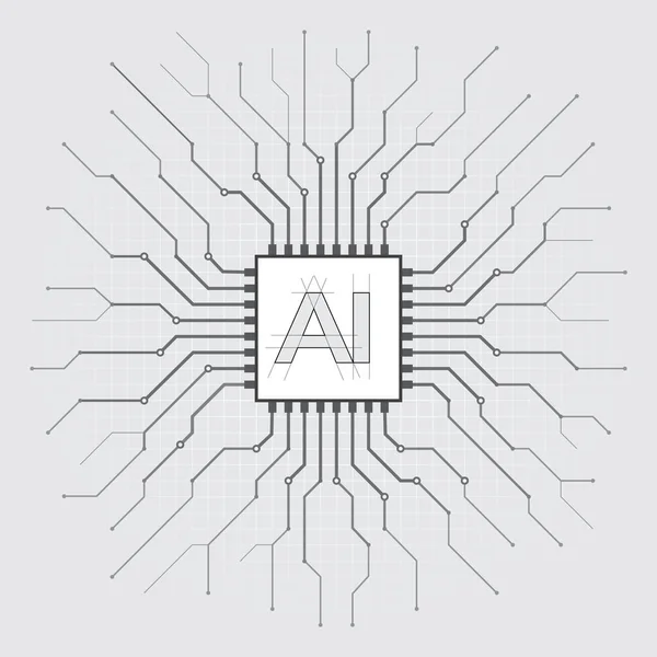 人工智能 处理器 计算机数字芯片 印刷电路板 技术背景 设计元素横幅 素描风格 矢量网络图形学 — 图库矢量图片