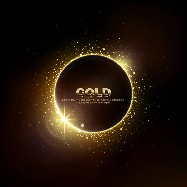 Золоте Коло Блискучих Частинок Темному Тлі Блискуча Золота Рамка Місце — стоковий вектор