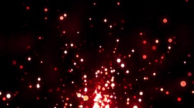 Kırmızı parıltılı parçacıklar. Karanlık bir arka planda parlak kırmızı altın bokeh, sihirli ışık, cazibe, tatil. Güzel bir animasyon, sevgililer günü arkaplanı. Parlak sihirli hazine. Kusursuz döngü