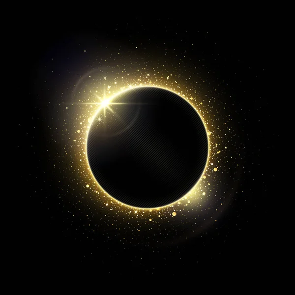 Золоте Коло Блискучих Частинок Чорному Тлі Запрошення Векторний Фон Блискуча — стоковий вектор