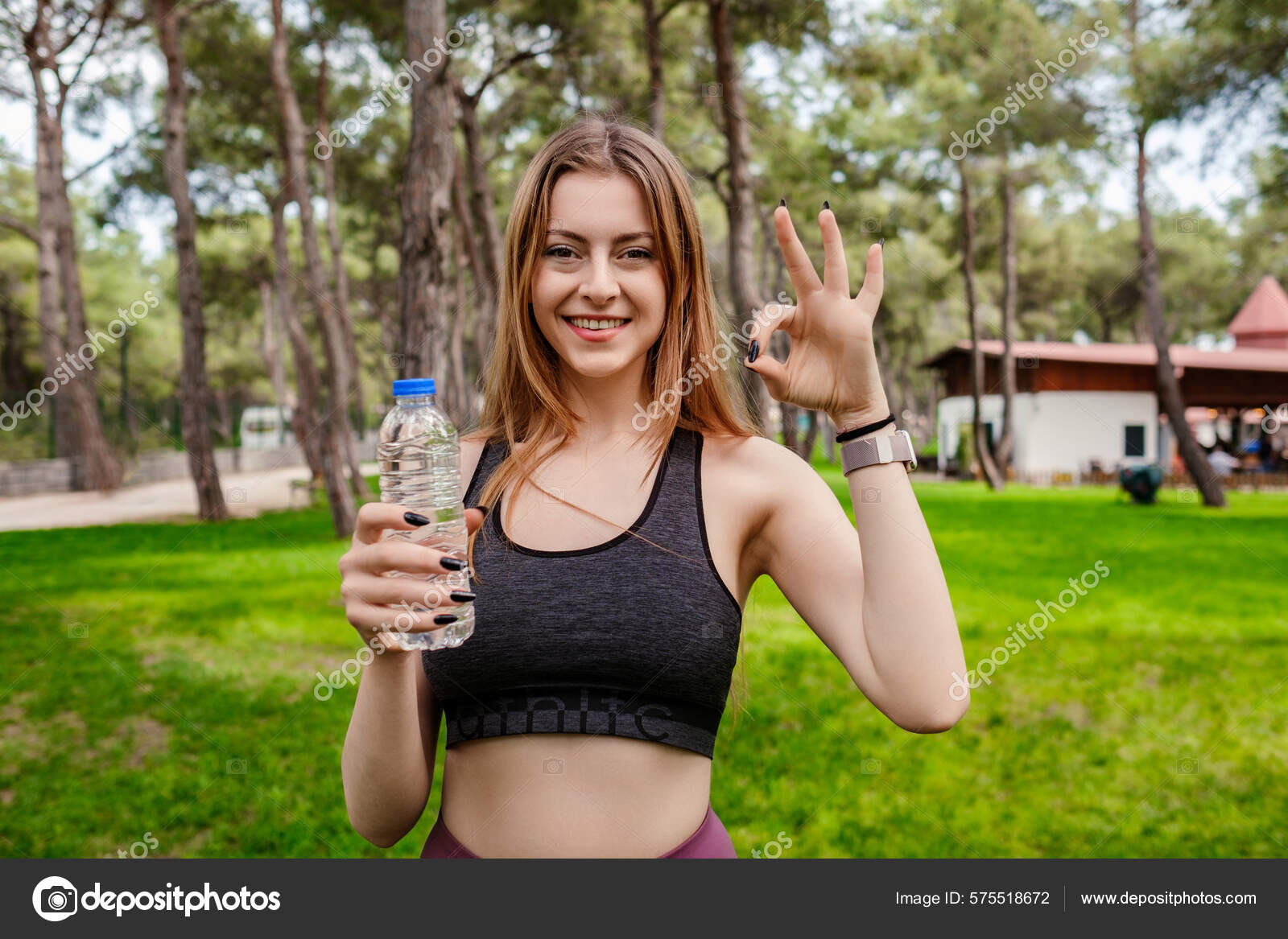 Young Woman Smiling Confident Wearing Sports Bra Standing City