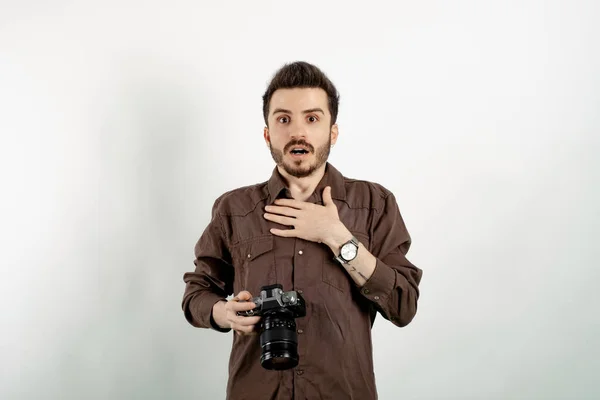 Handsome Young Man Wearing Casual Clothes Posing Isolated White Background — Stock Photo, Image