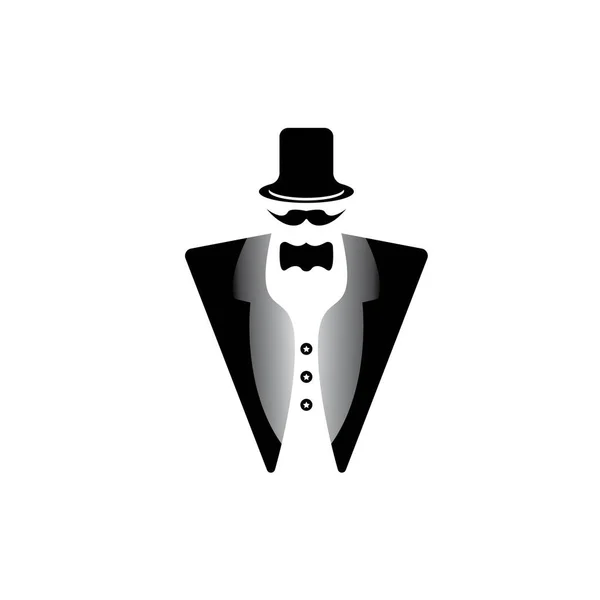 Tuxedo Logotipo Design Ilustração Vintage Hipster Vector — Vetor de Stock