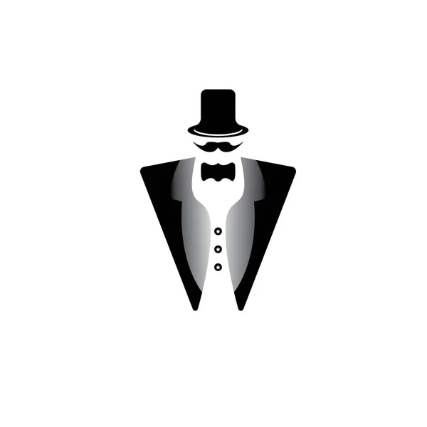 Tuxedo Logotipo Design Ilustração Vintage Hipster Vector —  Vetores de Stock