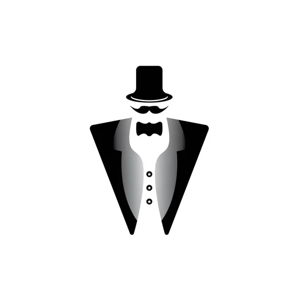 Tuxedo Logo Design Illustration Vintage Hipster Vector — Stok Vektör