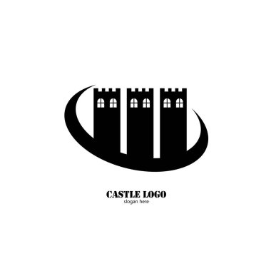Düz tasarım logo illüstrasyonunda kale simgesi 