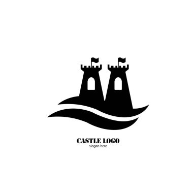 Düz tasarım logo illüstrasyonunda kale simgesi 