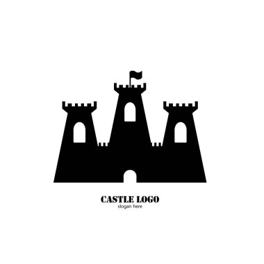Düz tasarım logo illüstrasyonunda kale simgesi 