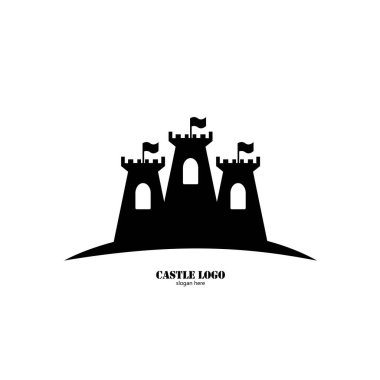 Düz tasarım logo illüstrasyonunda kale simgesi 