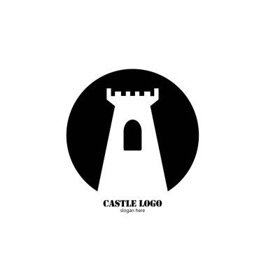 Düz tasarım logo illüstrasyonunda kale simgesi 