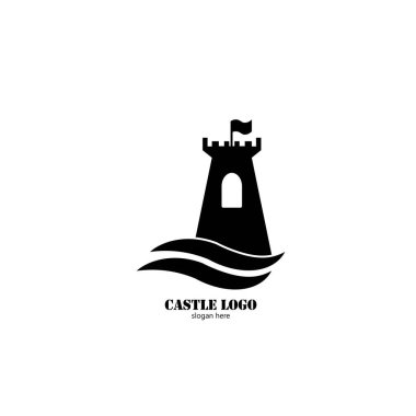 Düz tasarım logo illüstrasyonunda kale simgesi 