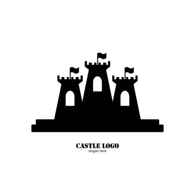 Düz tasarım logo illüstrasyonunda kale simgesi 