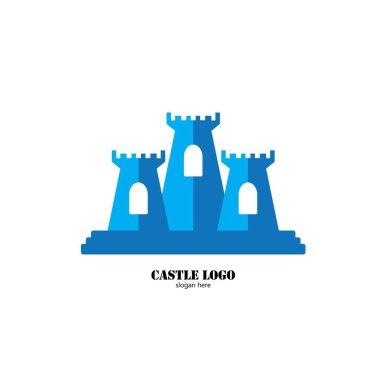 Düz tasarım logo illüstrasyonunda kale simgesi 