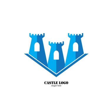 Düz tasarım logo illüstrasyonunda kale simgesi 
