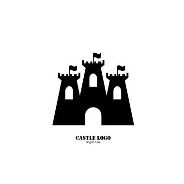 Düz tasarım logo illüstrasyonunda kale simgesi 