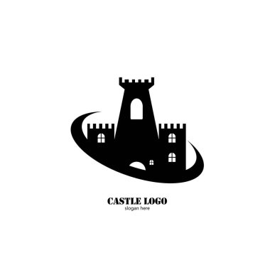 Düz tasarım logo illüstrasyonunda kale simgesi 