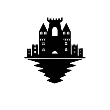 Düz tasarım logo illüstrasyonunda kale simgesi 