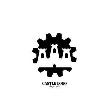 Düz tasarım logo illüstrasyonunda kale simgesi 