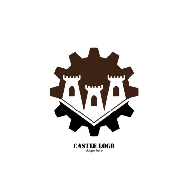 Düz tasarım logo illüstrasyonunda kale simgesi 
