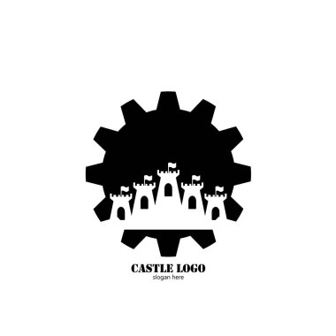 Düz tasarım logo illüstrasyonunda kale simgesi 
