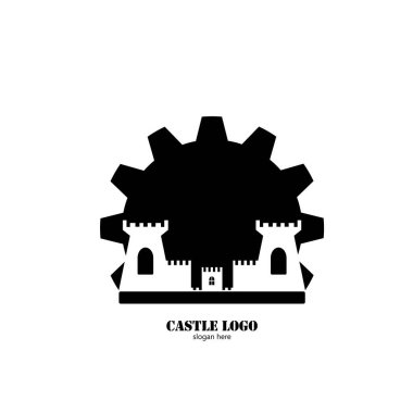 Düz tasarım logo illüstrasyonunda kale simgesi 