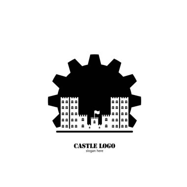 Düz tasarım logo illüstrasyonunda kale simgesi 