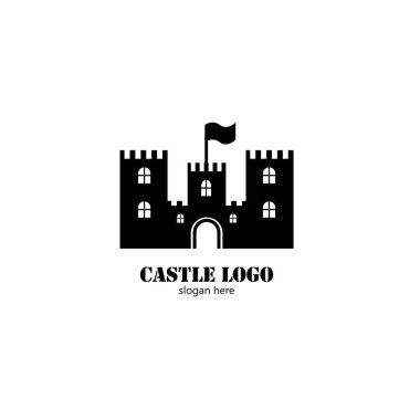 Düz tasarım logo illüstrasyonunda kale simgesi 
