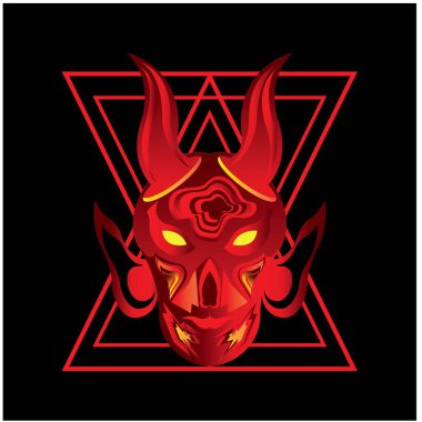 Kırmızı Ateş Vektörü İllüstrasyonunda Baş Şeytan Kafatası