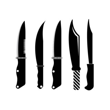 Et ikonu için bıçak. Bıçak ve şef, mutfak sembolü Kasap 'ın logo, poster ve amblem tasarımı elementleri. Vektör İllüstrasyonu